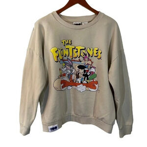 WB 100 Flintstones Graphic Pullover Crewneck Sweatshirt Size XL Colorful Cartoon